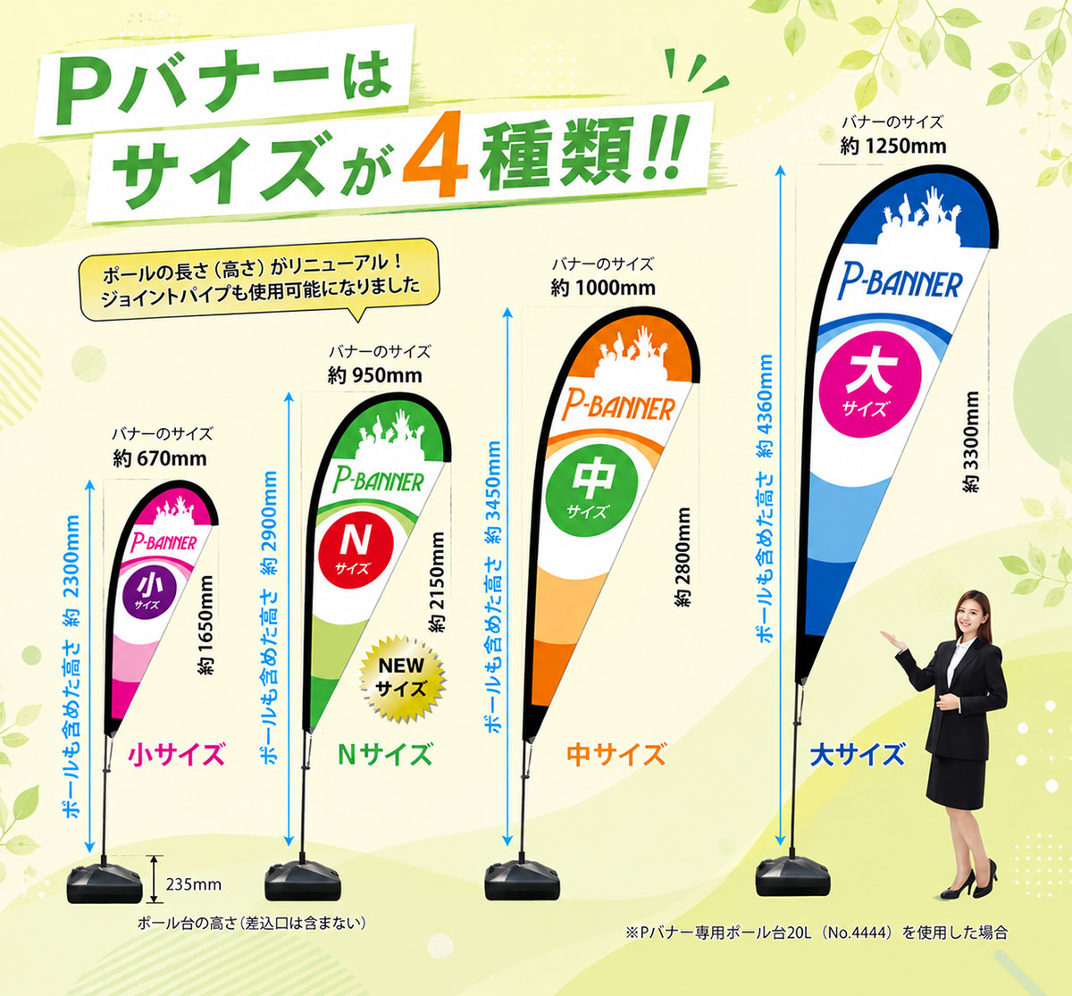 Pバナーはサイズが4種類あります