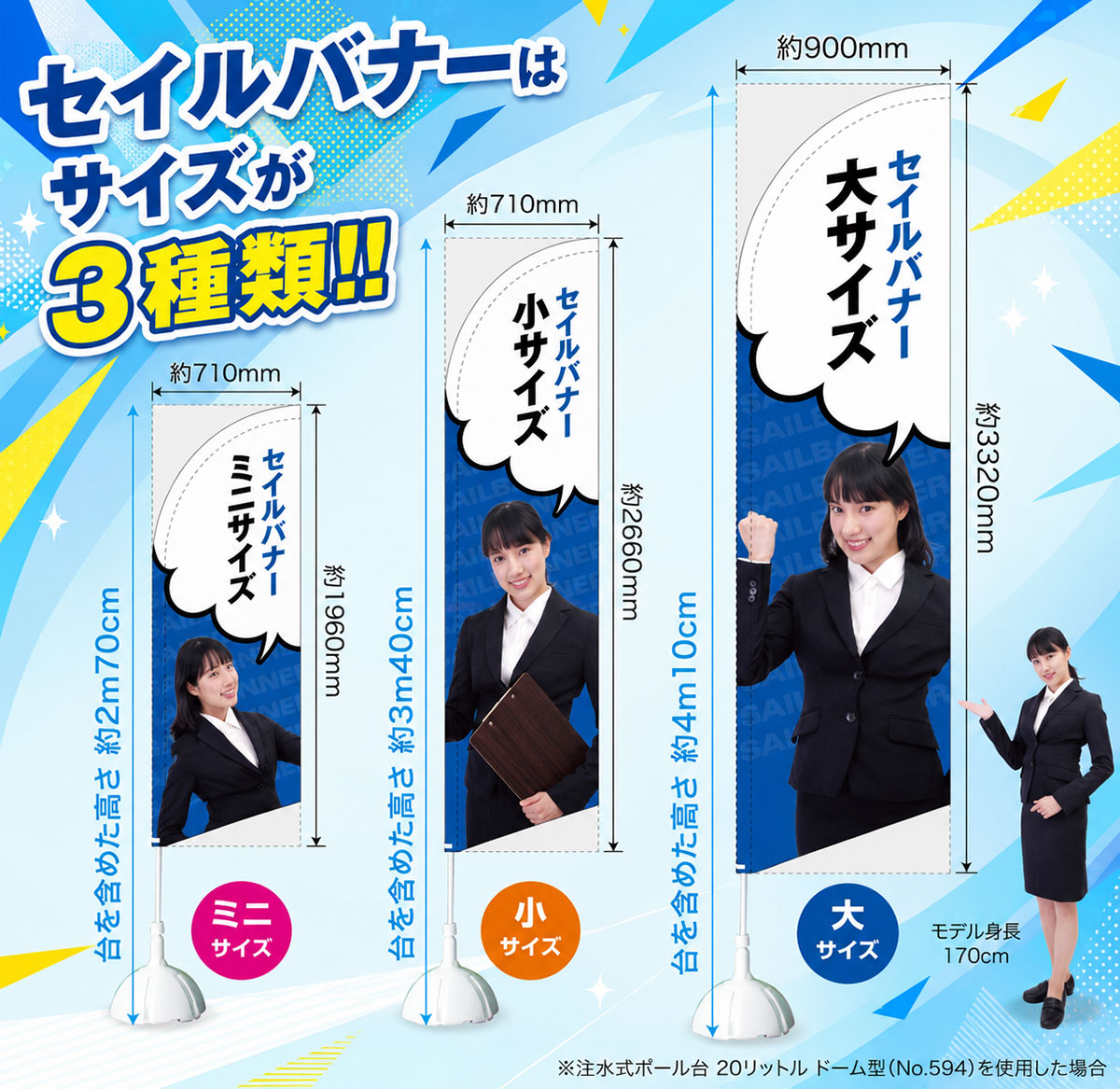 セイルバナーはサイズが3種類あります